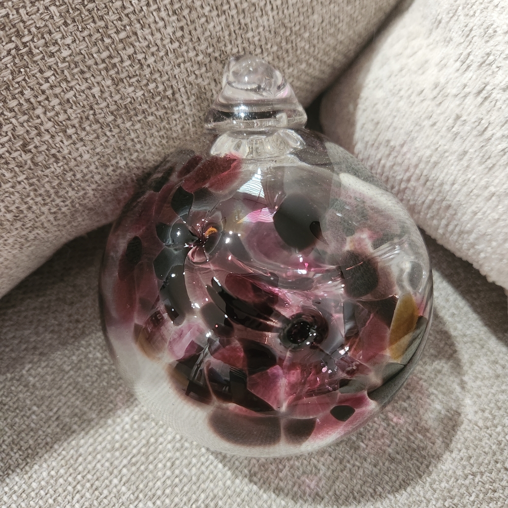 Hand Blown Art Glass Gazing Ball Purple Pink 4.5" Ornament Sun Catcher Large Exc - Picture 4 of 11